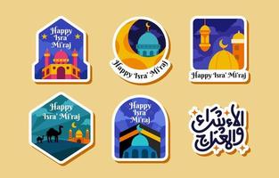 Isra Miraj celebration chat sticker set vector