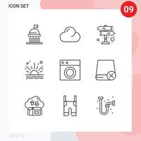 Group of 9 Outlines Signs and Symbols for interior collection road trip beach sea Editable Vector Design Elements