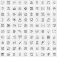 100 Universal Black Line Icons on White Background vector