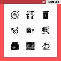 Group of 9 Modern Solid Glyphs Set for painting bucket medicine brush male Editable Vector Design Elements