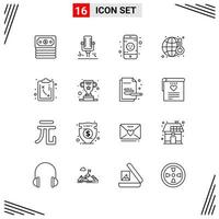 16 Icons Line Style Grid Based Creative Outline Symbols for Website Design Simple Line Icon Signs Isolated on White Background 16 Icon Set vector