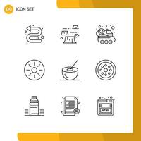 paquete de iconos de vector de stock de 9 signos y símbolos de línea para comida de coco automóvil kiwi bebida interior elementos de diseño de vector editables