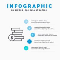 monedas dinero efectivo oro dinero línea icono con 5 pasos presentación infografía fondo vector