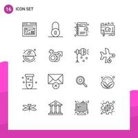 Modern Set of 16 Outlines and symbols such as ecology ruler book plan sketch Editable Vector Design Elements