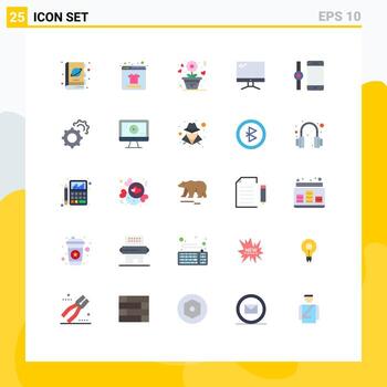 25 concepto de color plano para sitios web móviles y aplicaciones conectan elementos de diseño de vector editables de computadora de dispositivo de flor imac