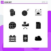 Set of 9 Commercial Solid Glyphs pack for worldwide money target global beach Editable Vector Design Elements