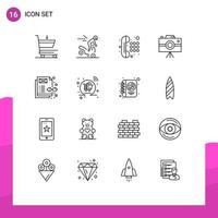 Pack of 16 creative Outlines of content management concept phone professional camera handycam Editable Vector Design Elements