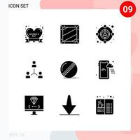 conjunto moderno de 9 glifos y símbolos sólidos, como la estructura de cooperación de programación de grupos de personas, elementos de diseño de vectores editables