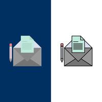correo mensaje fax carta iconos plano y línea llena icono conjunto vector fondo azul
