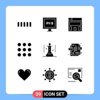 9 Thematic Vector Solid Glyphs and Editable Symbols of design science lab creative science experiment laboratory research Editable Vector Design Elements