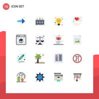 Modern Set of 16 Flat Colors and symbols such as education hand jury gesture brain storming Editable Pack of Creative Vector Design Elements