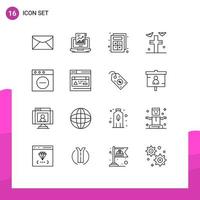 Modern Set of 16 Outlines Pictograph of app rip computer grave interaction Editable Vector Design Elements