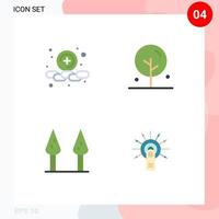 paquete de 4 signos y símbolos de iconos planos modernos para medios de impresión web, como agregar toque naturaleza floreciente ok elementos de diseño vectorial editables vector