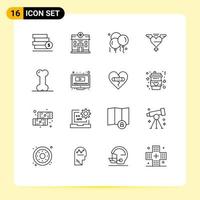 Set of 16 Modern UI Icons Symbols Signs for human anatomy balloon love heart Editable Vector Design Elements