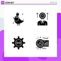 Set of 4 icons in solid style Creative Glyph Symbols for Website Design and Mobile Apps Simple Solid Icon Sign Isolated on White Background 4 Icons Creative Black Icon vector background