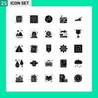 25 User Interface Solid Glyph Pack of modern Signs and Symbols of trovel mason earth brickwork gramophone Editable Vector Design Elements