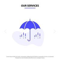 nuestros servicios paraguas lluvia clima primavera glifo sólido icono plantilla de tarjeta web vector