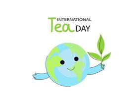 Social media horizontal banner template for International Tea  day. Funny planet character. Vector flat cartoon doodle illustration