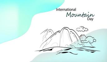 International mountain day vector doodle banner. Continuous line drawing illustration for social media.