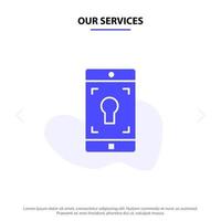 Our Services Application Mobile Mobile Application Screen Solid Glyph Icon Web card Template vector