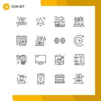 Editable Vector Line Pack of 16 Simple Outlines of folder process industry creative economist Editable Vector Design Elements