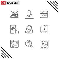 User Interface Pack of 9 Basic Outlines of support help record contact unavailable Editable Vector Design Elements