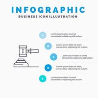 Law Action Auction Court Gavel Hammer Judge Legal Line icon with 5 steps presentation infographics Background vector