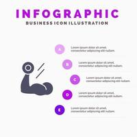 Biceps Bodybuilding Growth Muscle Workout Solid Icon Infographics 5 Steps Presentation Background vector