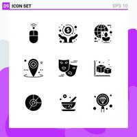 9 Thematic Vector Solid Glyphs and Editable Symbols of carnival local global hospital energy Editable Vector Design Elements