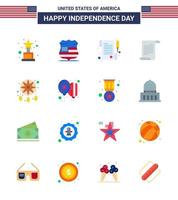 feliz día de la independencia 4 de julio conjunto de 16 pisos pictograma americano de decoración occidental adorno de recibo elementos de diseño de vector de día de estados unidos editables americanos
