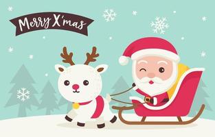 Merry xmas santa claus ride reindeer sledge vector