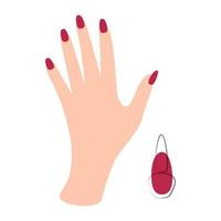 Elegant female hand with manicure concept Viva magenta color 2023. Design element for web icons, nail art studio or spa salon. vector