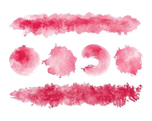 Set of Viva Magenta watercolor brush spots streak splatter drops, set for design.