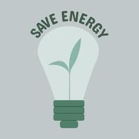 icon, sticker, button on the theme of saving energy with bulb with sprout inside in green color vector