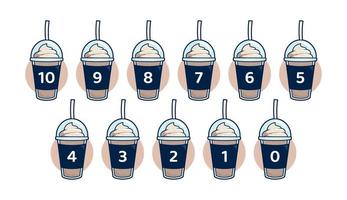 chocolate smoothies Milkshake with cup ice cream topping countdown number from 10 to 0 vector