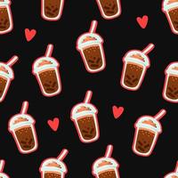 Chocolate cup drink with ice cream topping seamless pattern vector