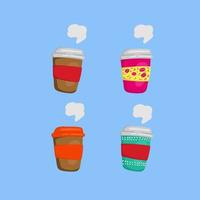 Coffee foam cups to go collection set in colorful painting illustration doodle style vector