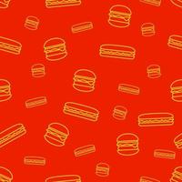 Red outline icon burger hotdog background seamless pattern vector