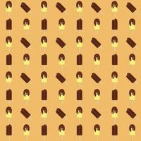 Vanilla and chocolate hazelnut ice cream with chocolate sauce topping and bitten background seamless pattern vector