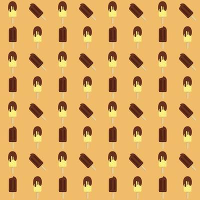 Vanilla and chocolate hazelnut ice cream with chocolate sauce topping and bitten background seamless pattern