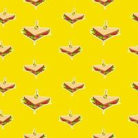 Triangle Sandwich Seamless Pattern on yellow background vector