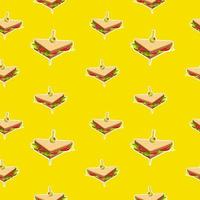 Triangle Sandwich Seamless Pattern on yellow background vector