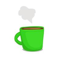 green mug or cup with hot drink vector doodle painting illustration