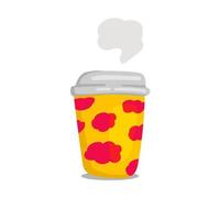 amarillo divertido con patrón de nubes rosadas en la ilustración de vector de doodle de pintura de taza de café