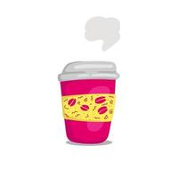 taza de café de color rosa para llevar con patrón de memphis en la ilustración de vector de estilo de pintura de garabato de chaqueta de taza de papel