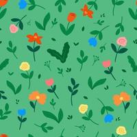 Spring plant and flower doodle seamless pattern vector