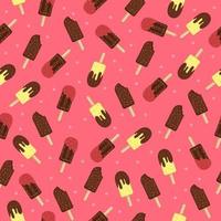 Pink background chocolate peanut hazelnut ice cream seamless pattern vector