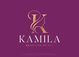 beauty monogram letter k woman silhouette logo design vector