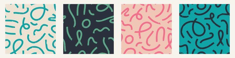 Set of Aesthetic Contemporary printable seamless pattern with abstract Minimal elegant line brush stroke shapes and line in retro colors. vector