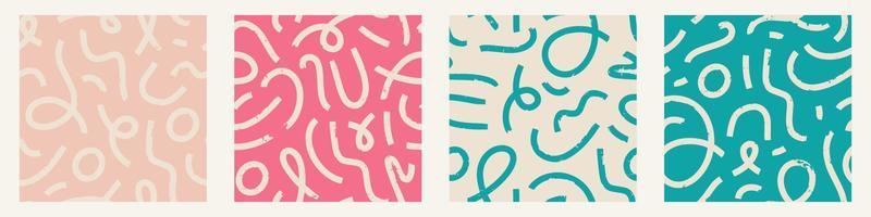 Set of Aesthetic Contemporary printable seamless pattern with abstract Minimal elegant line brush stroke shapes and line in retro colors. vector